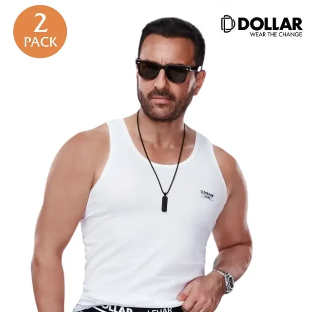 Dollar Lehar Cotton Solid Vest for Men, Pack of 2 (White, 90 cm)