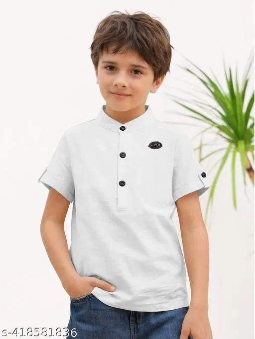 Solid Cotton Blend Kurta Set for Boys (White, 2-3 Years)
