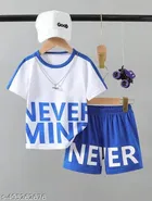 Hosiery Cotton Printed Clothing Set for Kids, Blue & White 