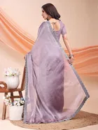 Organza Embellished Saree for Women, Purple 