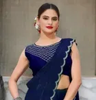 Crepe Solid Saree for Women, Navy Blue 