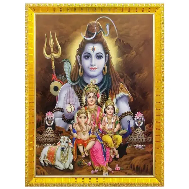 Shiva Parvati Idol Wall Photo Frame (Multicolor, 5x7 Inches)