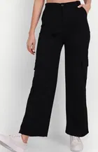 Knitted Poly twill Cargo Trouser / Pant for Women (Black, S)