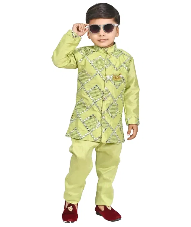 Art Silk Kurta with Pant for Boys (Green, 2-3 Years)