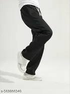 Cotton Blend Solid Trackpant for Men, Black 
