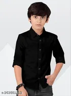 Solid Cotton Blend Long Sleeve Spread Collar Shirt for Boys 