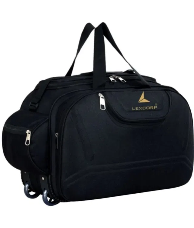 Polyester Solid Duffel Bag with Wheels (Black, 60 L)
