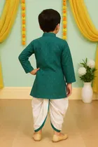 Cotton Blend Printed Kurta & Paints Set for Boys , Green 