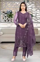 Net Solid Kurta Set with Dupatta for Women 