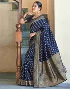 Silk Woven Design Saree for Women, Navy Blue 