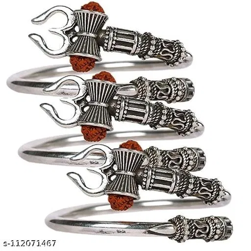 Set of 3 Silver Garnet Brass Kada for Men