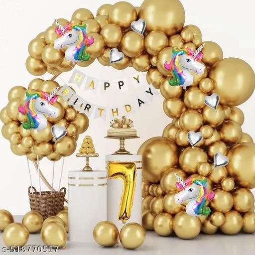 62 Pcs 7th Birthday Decoration kit, Golden, Set of 1