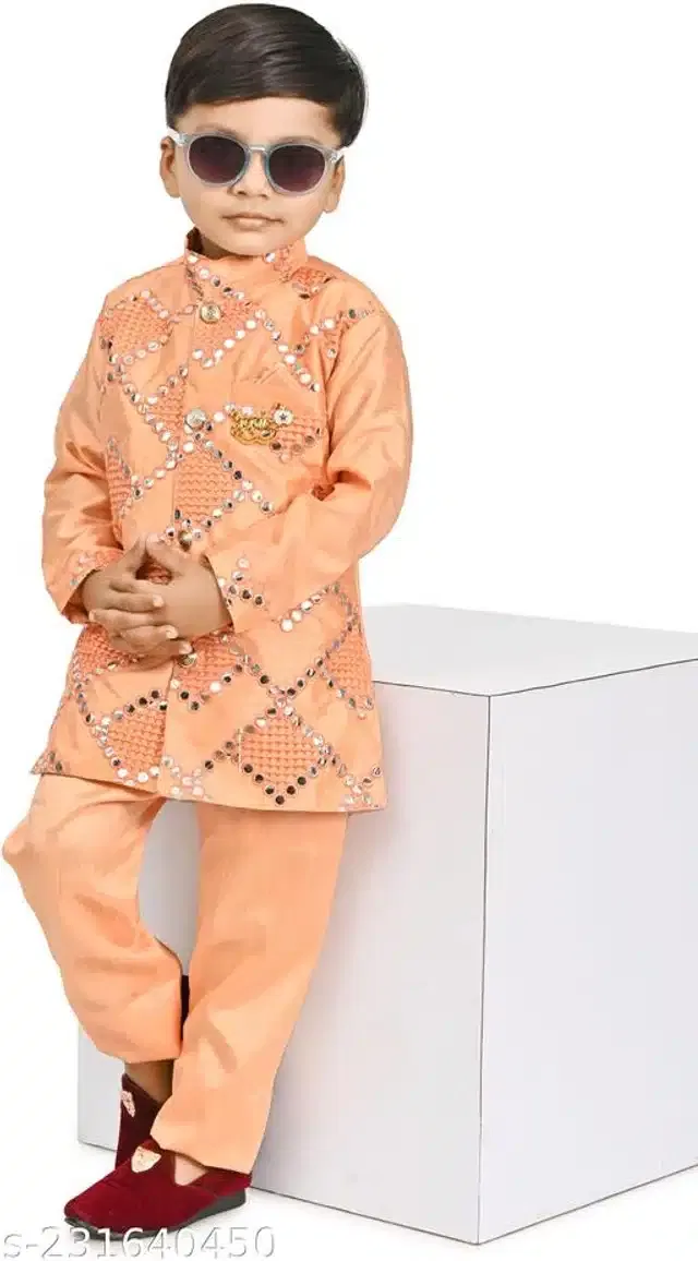 Art Silk Kurta with Pant for Boys (Peach, 3-4 Years)