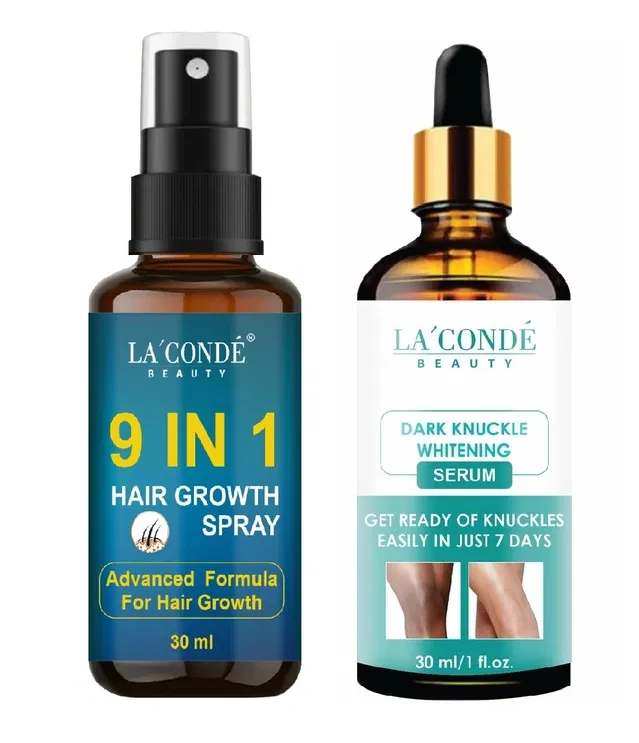Combo of La'Conde Beauty 9 in 1 Hair Growth Spray & Dark Knuckle Skin Whitening Serum (30 ml, Set of 2)