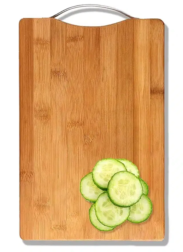 Wooden Vegetable Cutting Board with Stainless Steel Handle (Brown, 20x15 cm)