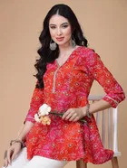 Rayon Bandhani Short Kurti for Women 
