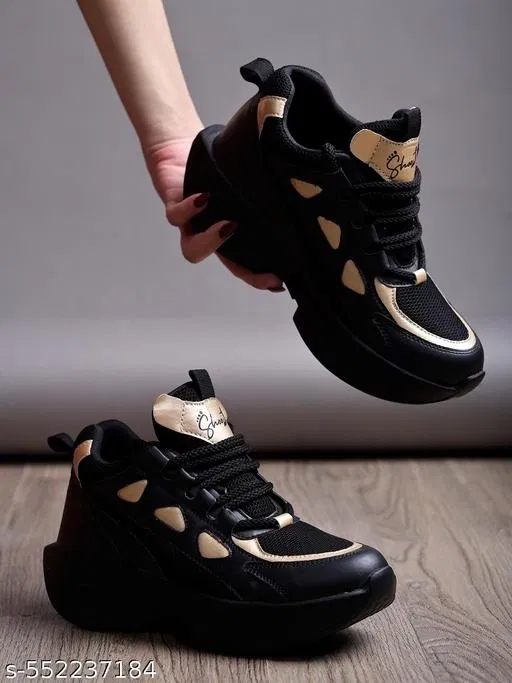 Textured Mesh Sneakers for Girls (Black, 11-12 Years)