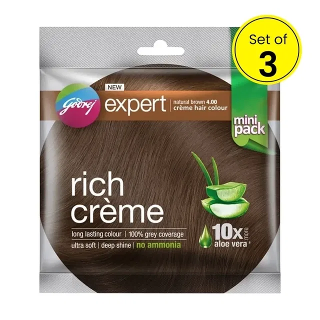 Godrej Expert Natural Brown Rich Creme Hair Colour 11 g+11 ml (Pack of 3) (Pack of 3)