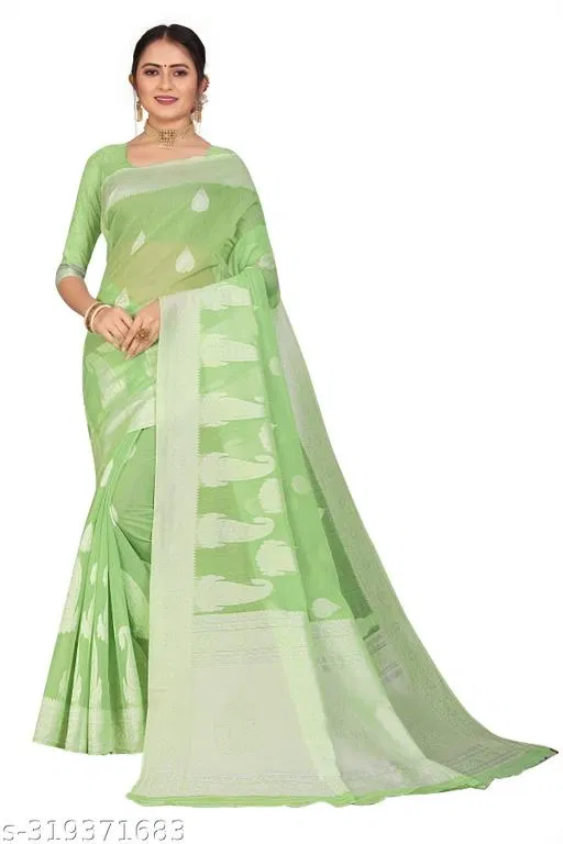 Cotton Zari Woven Saree for Women (Green, 6.3 m)