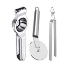 Oc9 Stainless Steel Lemon Squeezer & Pizza Cutter & Roti Chimta Kitchen Tool Set 