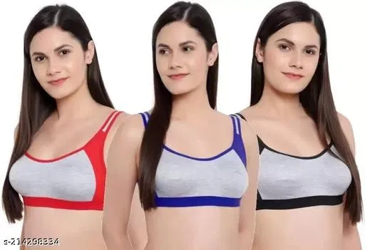 Solid Cotton Blend Everyday Bra for Women, Pack of 3 (Grey, 40B)