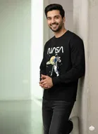 Fleece Printed Sweatshirt for Men, Black 