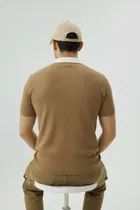 Cotton Blend Colorblocked Polo Neck T-Shirt for Men, Brown 