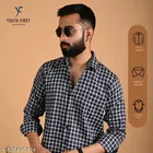 Cotton Blend Checked Shirts for Men, Navy Blue 