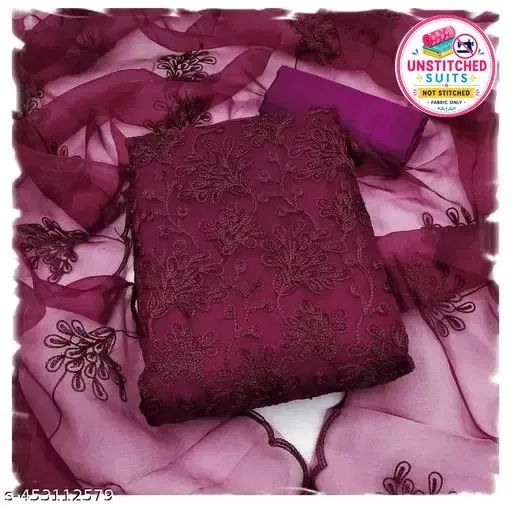 Organza Unstitched Suits for Women (Purple, Free Size)