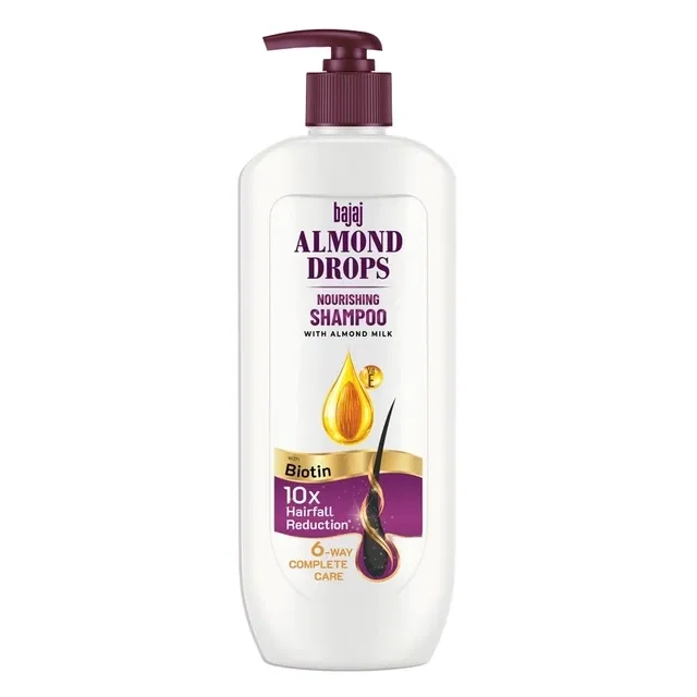 Bajaj Almond Drops Nourishing Shampoo with Almond Milk, Vitamin E & Biotin | For Soft, Shiny Hair | 10X Hairfall Reduction | Paraben Free, 340 ml