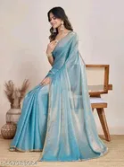 Satin Solid Saree for Women, Sky Blue 