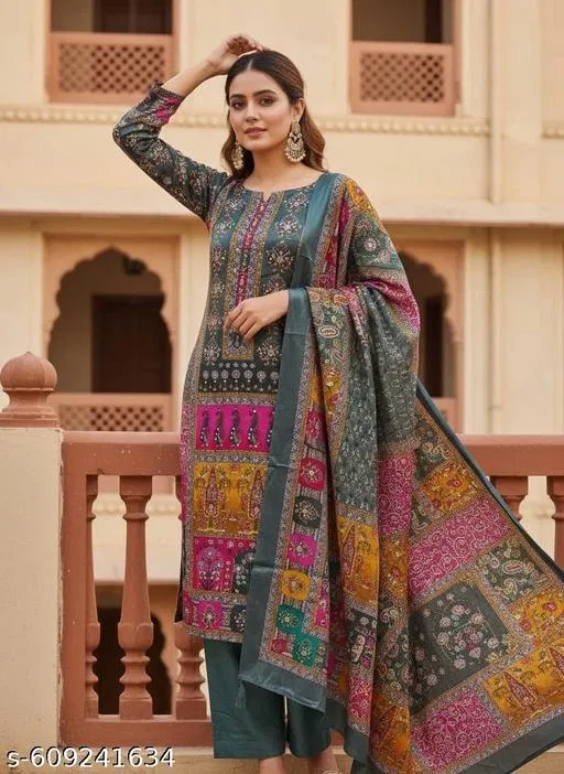 Printed Pakistani Suits for Women (Grey, 5.85 meter (S)