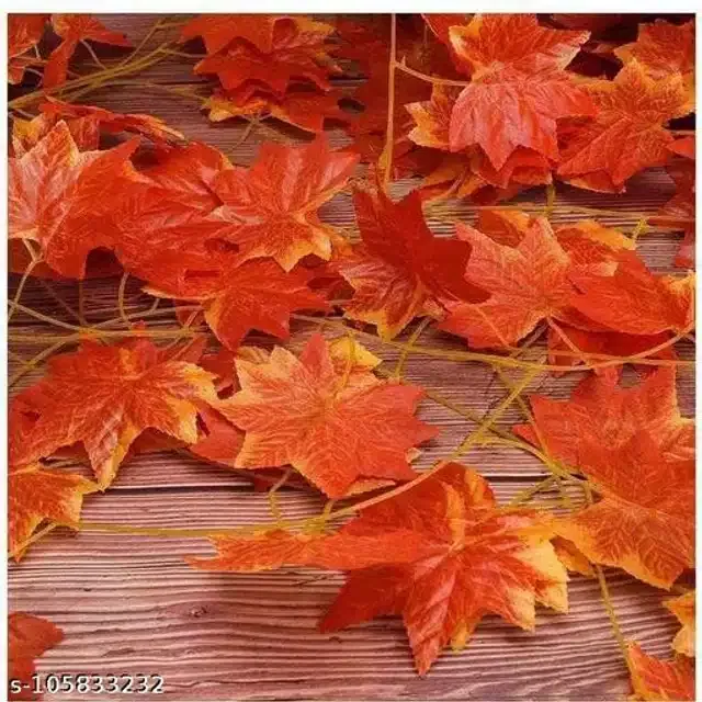 Polyester Artificial Hanging Maple Leave Bail (Orange, Pack of 4)