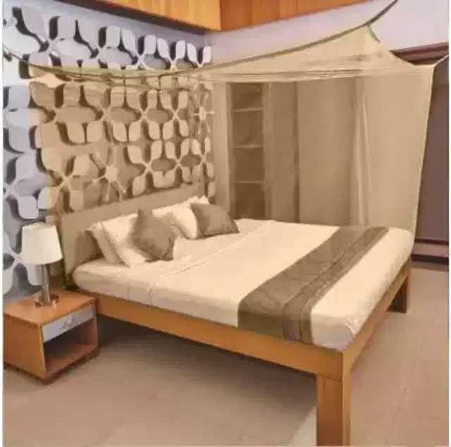Polyester Double Bed Mosquito Net (Yellow, 6x6 feet)