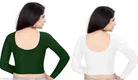 Lycra Ready Made Blouse for Women, Green & White , Pack of 2 