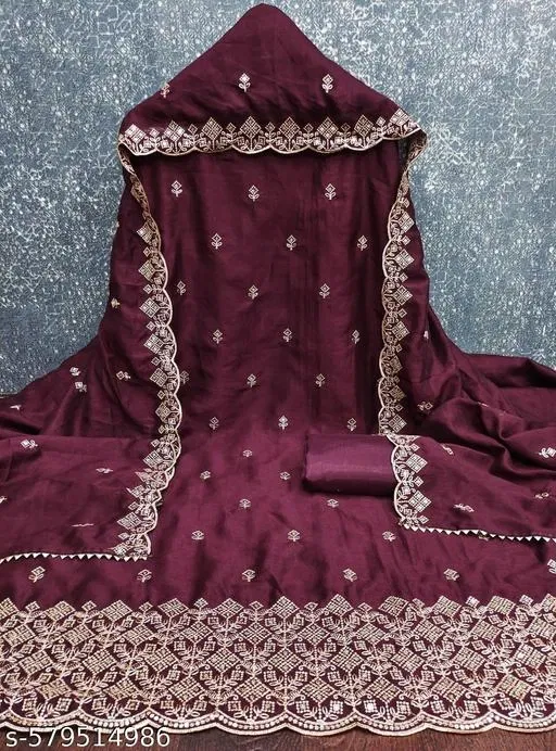 Vichitra Silk Punjabi/All Over Suits for Women (Cherry, 6.05 meter (M)