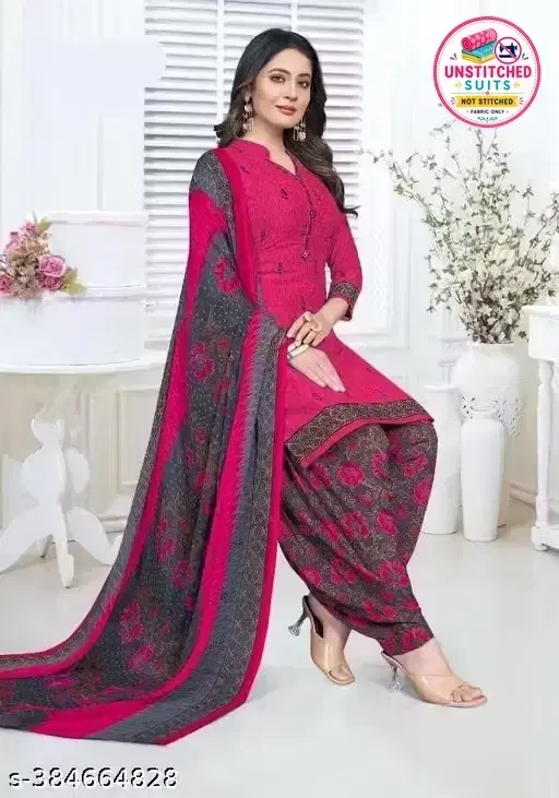Floral Print Unstitched Suit Fabric for Women & Girls, Pink