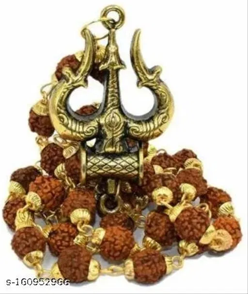 Trishul Damru Locket with Rudraksha Mala for Men (Multi)