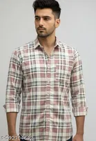 Cotton Blend Checked Shirt for Men, Pink 