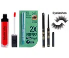 Combo of Matte Me Lip Gloss with Waterproof Kajal, Eyeliner & Eyelashes (Multicolor, Set of 4)