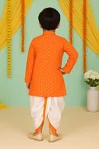 Cotton Blend Printed Kurta & Paints Set for Boys , Orange 