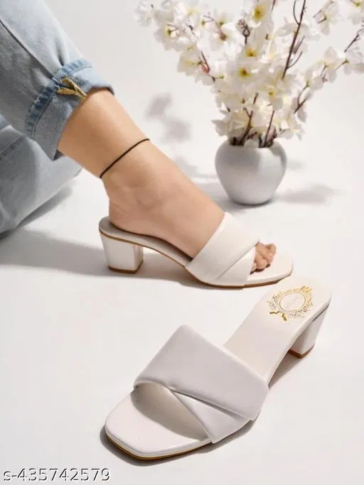 Solid Open Toe Block Heels for Kids (White, 11-12 Years)