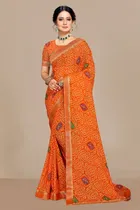 कानूड़ा फैंसी विमेंस जॉर्जेट फ्लावर प्रिंटेड साड़ी 