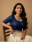 Lycra Ready Made Blouse for Women, Blue 