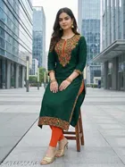 Solid Embroidered Acrylic Kurti for Women 