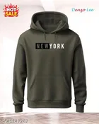 Fleece Printed Hoodie for Men, Olive 