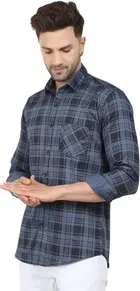 Cotton Blend Chequered Shirt for Men 