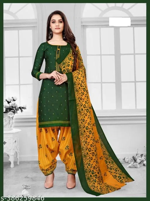 Cotton Printed Salwar Suit & Dupatta Sets for Women (Green, XXL)