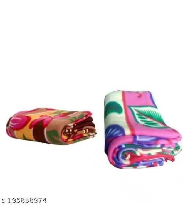 Fleece Blanket (Multicolor, 86x56 inches) (Pack of 2)