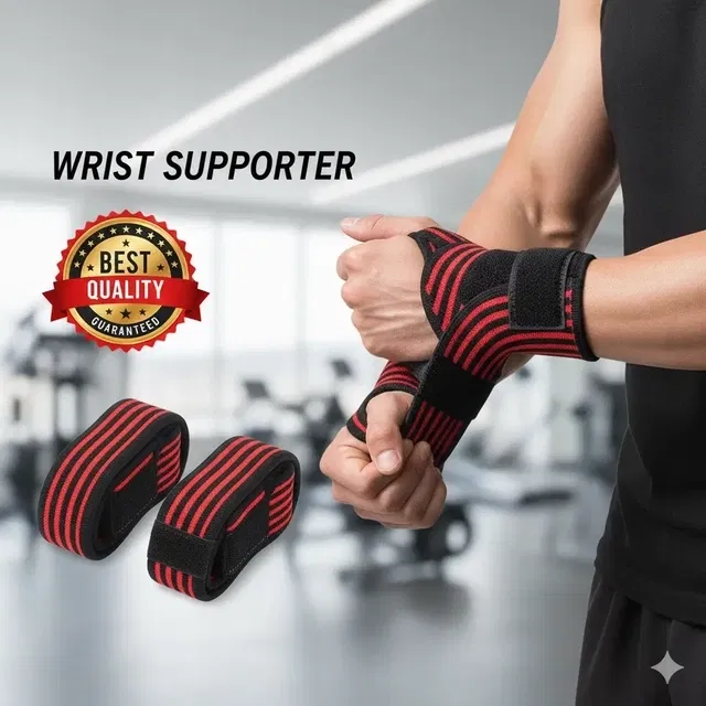 AJRO DEAL WRIST BAND -4 LINE -RED for Men & Women, Wrist Supporter for Gym (Red, Pack of 1)